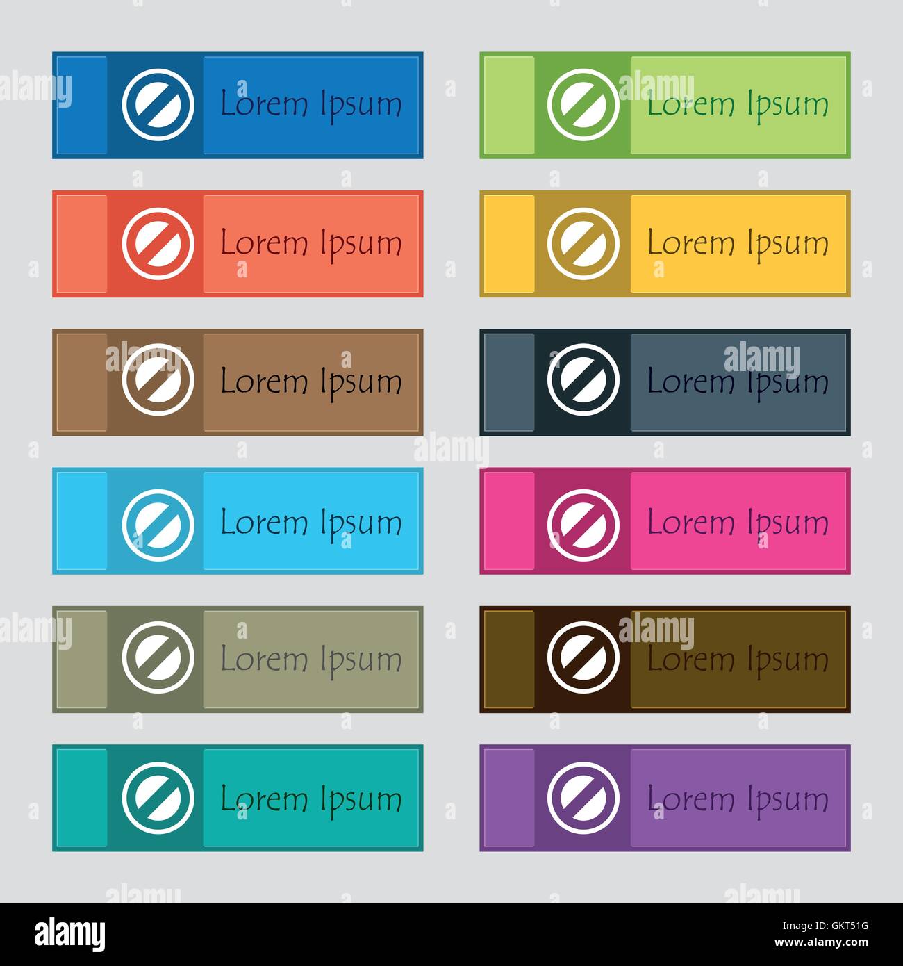 Cancel icon sign. Set of twelve rectangular, colorful, beautiful, high-quality buttons for the site. Vector Stock Vector