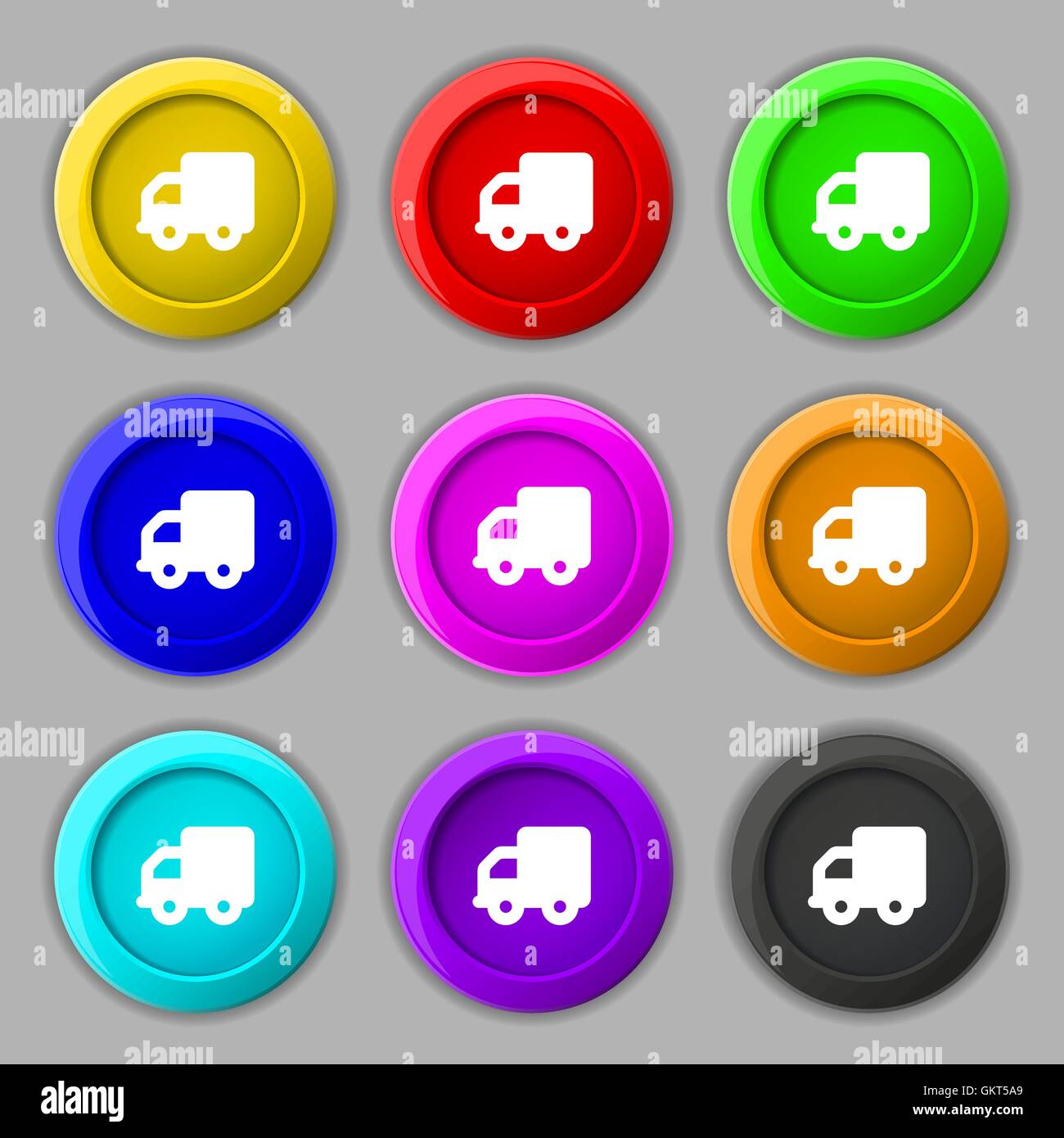 Delivery truck icon sign. symbol on nine round colourful buttons. Vector Stock Vector