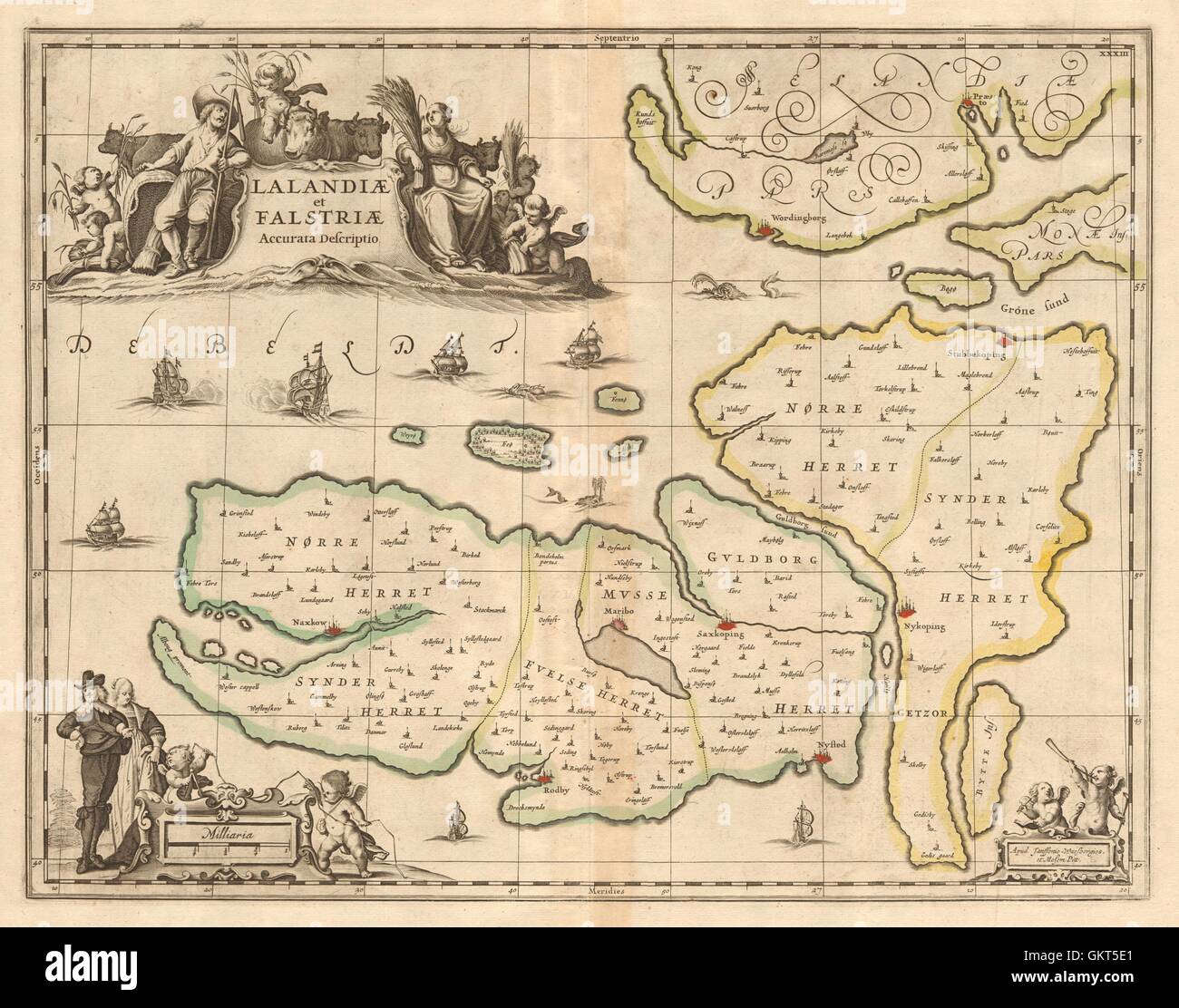 'Lalandiae et Falstriae'. Lolland & Falster. Denmark. JANSSONIUS, 1680 old map Stock Photo
