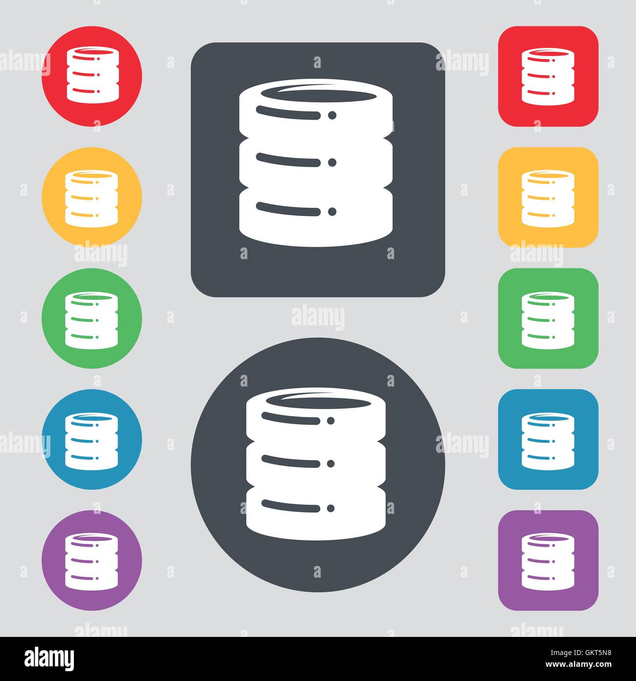 hard disk icon sign. A set of 12 colored buttons. Flat design. Vector Stock Vector