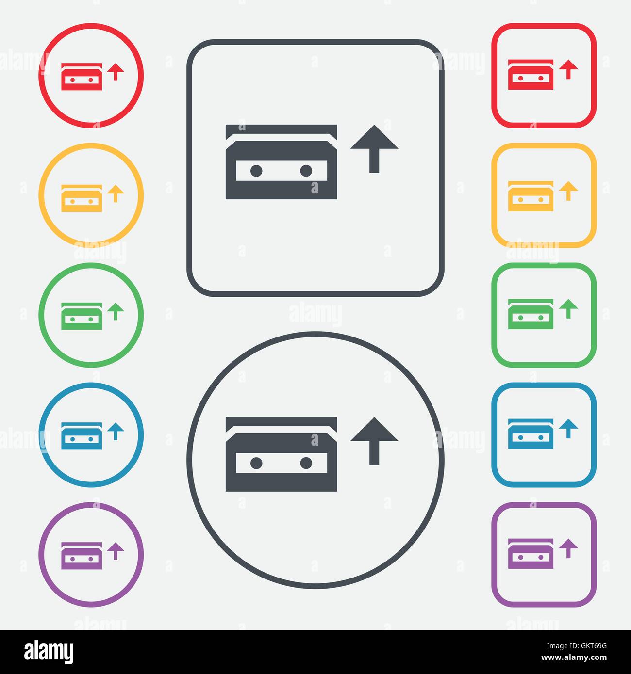 audio cassette icon sign. symbol on the Round and square buttons with ...
