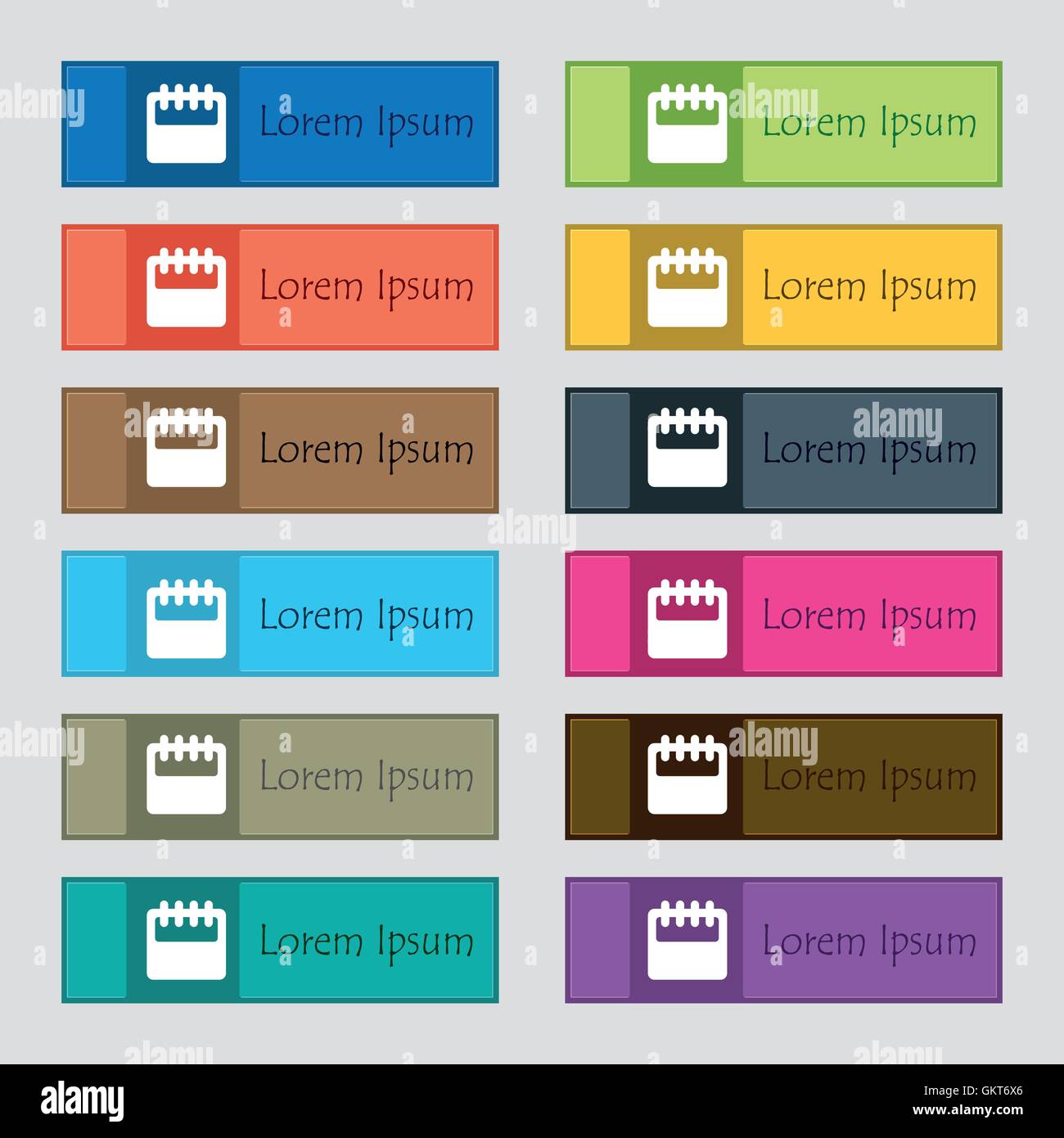 Notepad, calendar icon sign. Set of twelve rectangular, colorful ...