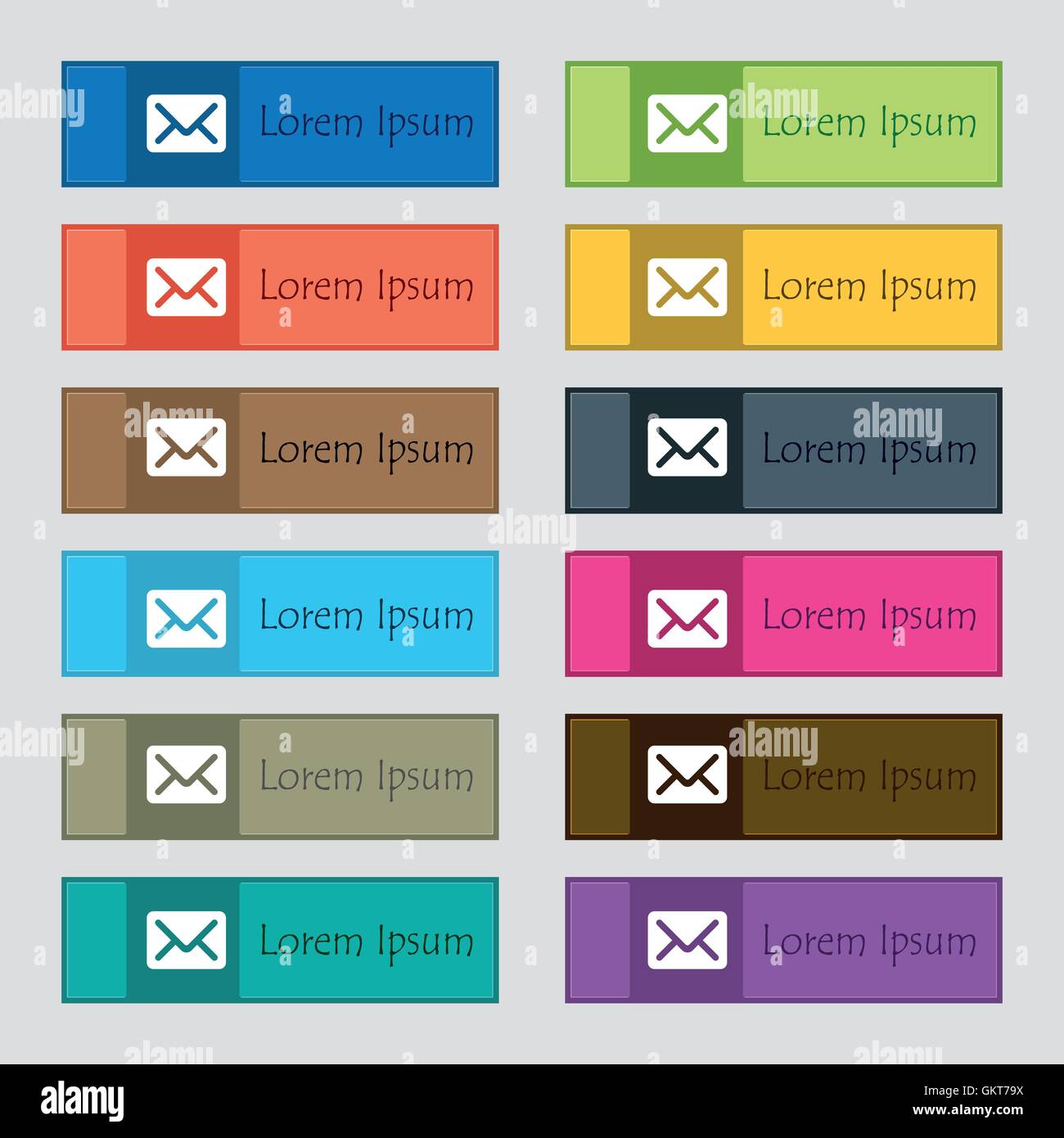 Mail, envelope, letter icon sign. Set of twelve rectangular, colorful ...