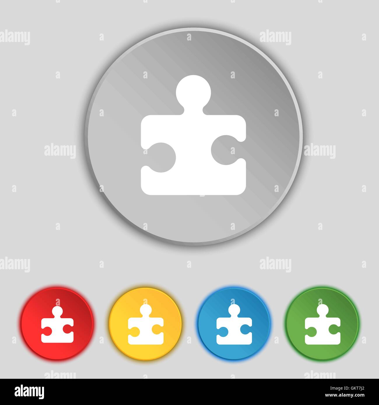 Puzzle piece icon sign. Symbol on five flat buttons. Vector Stock Vector
