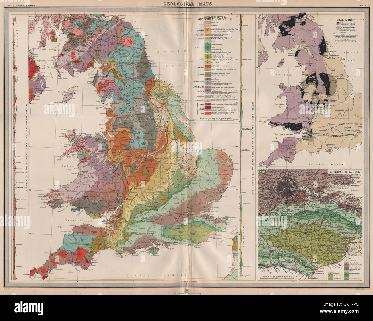 ENGLAND AND WALES. Geology. Coal & iron deposits. Geological. LARGE, 1903 map Stock Photo