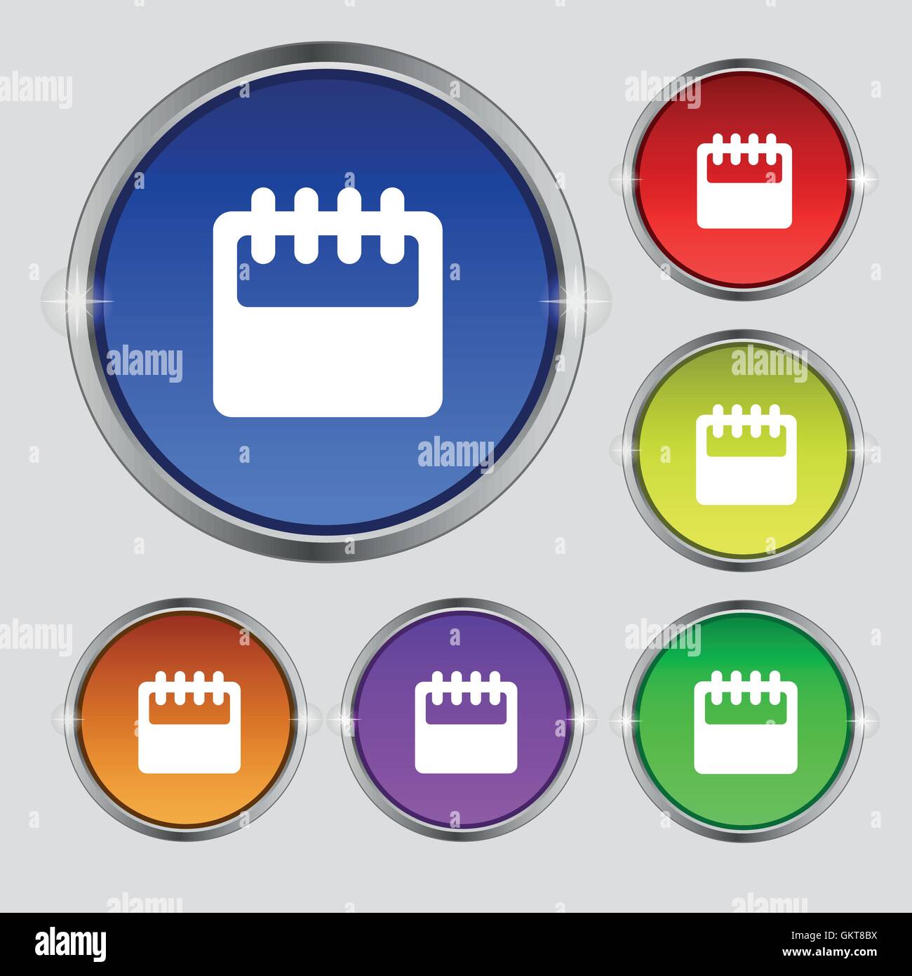 Notepad, calendar icon sign. Round symbol on bright colourful buttons ...