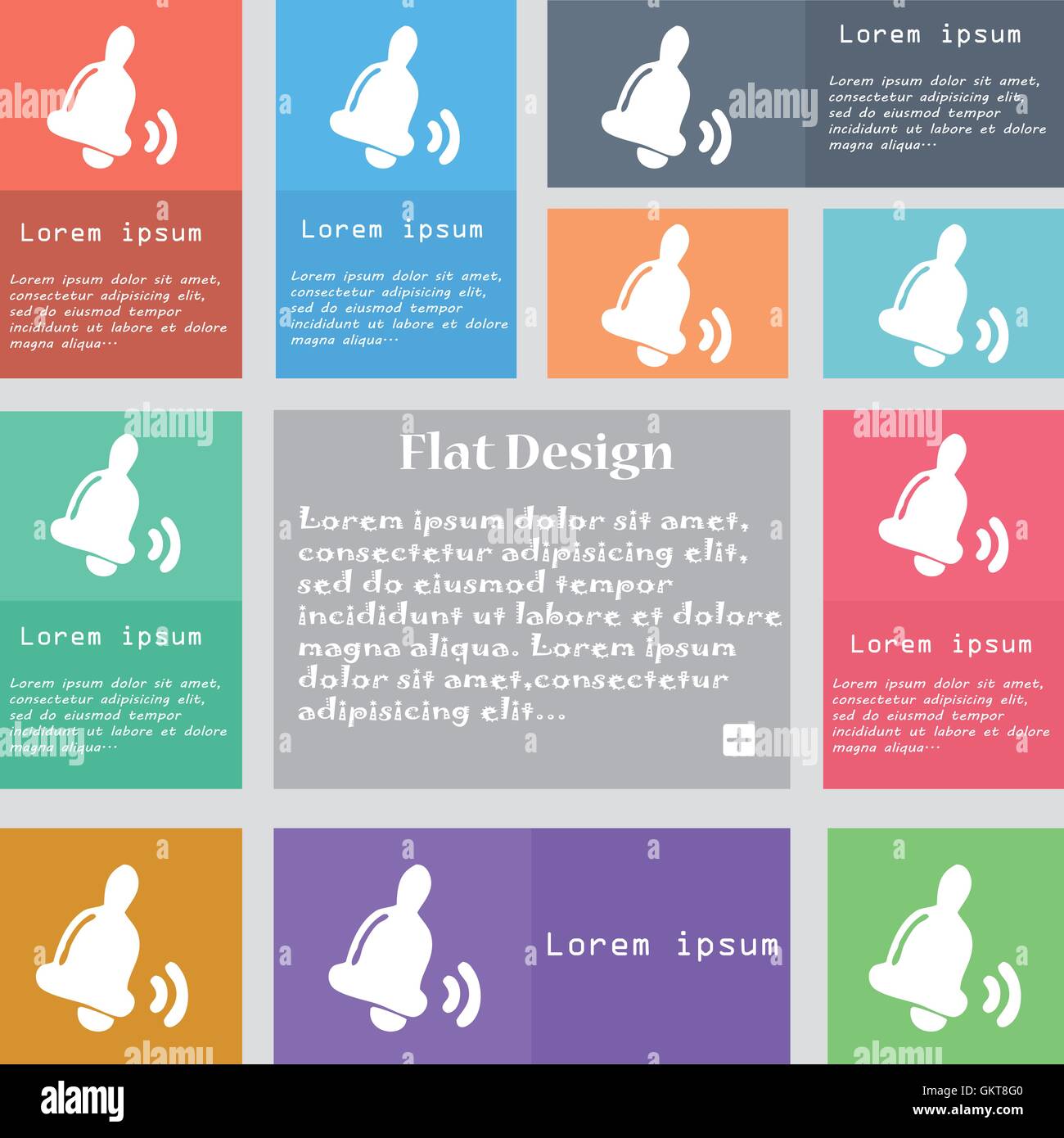 Bell icon sign. Set of multicolored buttons with space for text. Vector ...