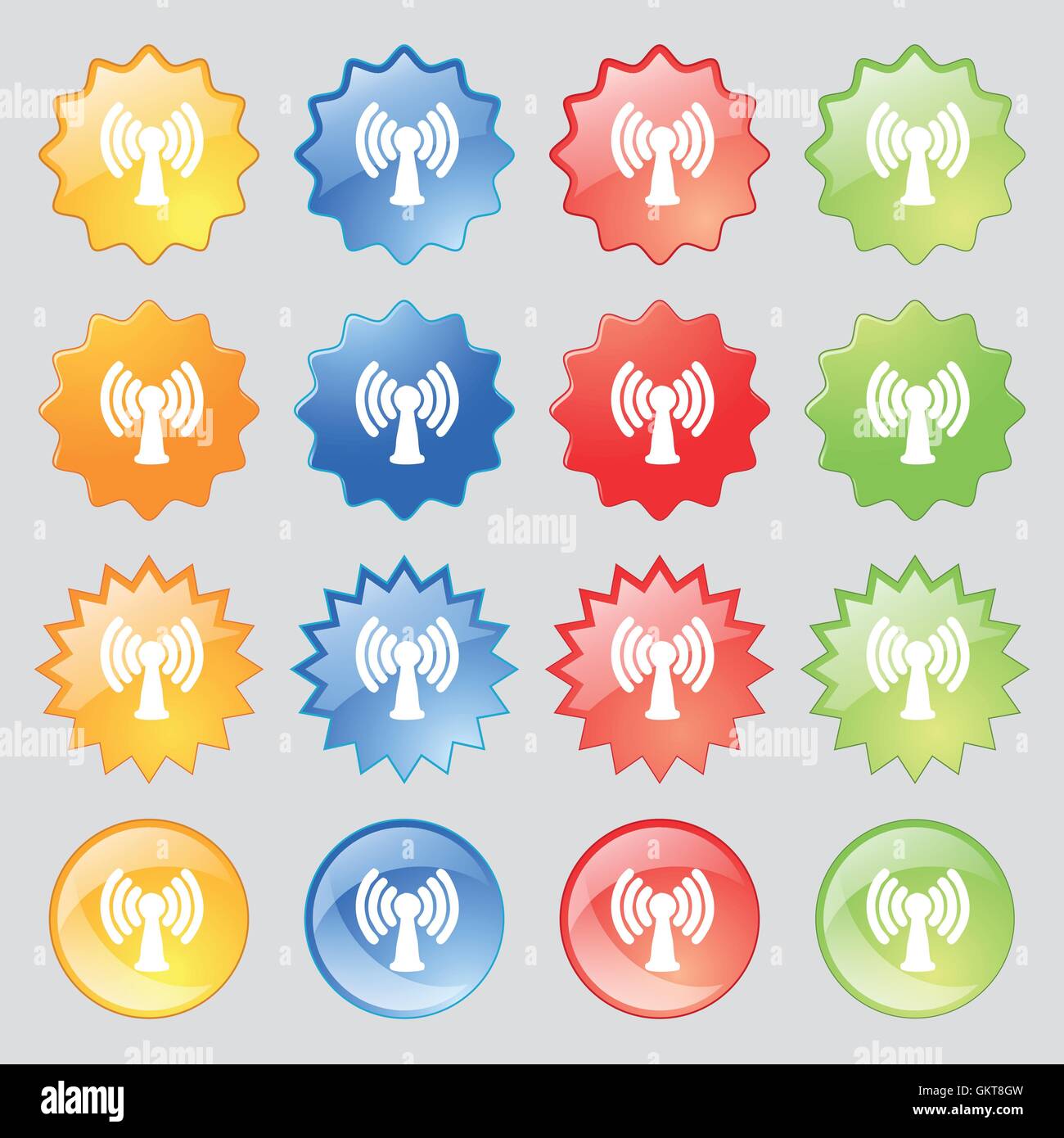 Wi-fi, internet icon sign. Set from fourteen multi-colored glass buttons with place for text. Vector Stock Vector