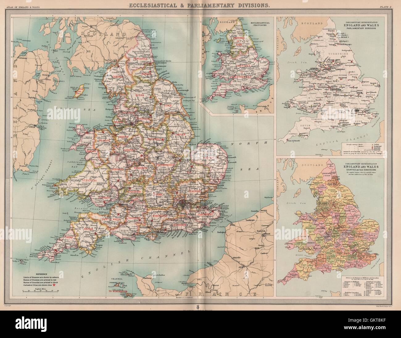ENGLAND & WALES Eccelestiastical & parliamentary constituencies. LARGE, 1903 map Stock Photo