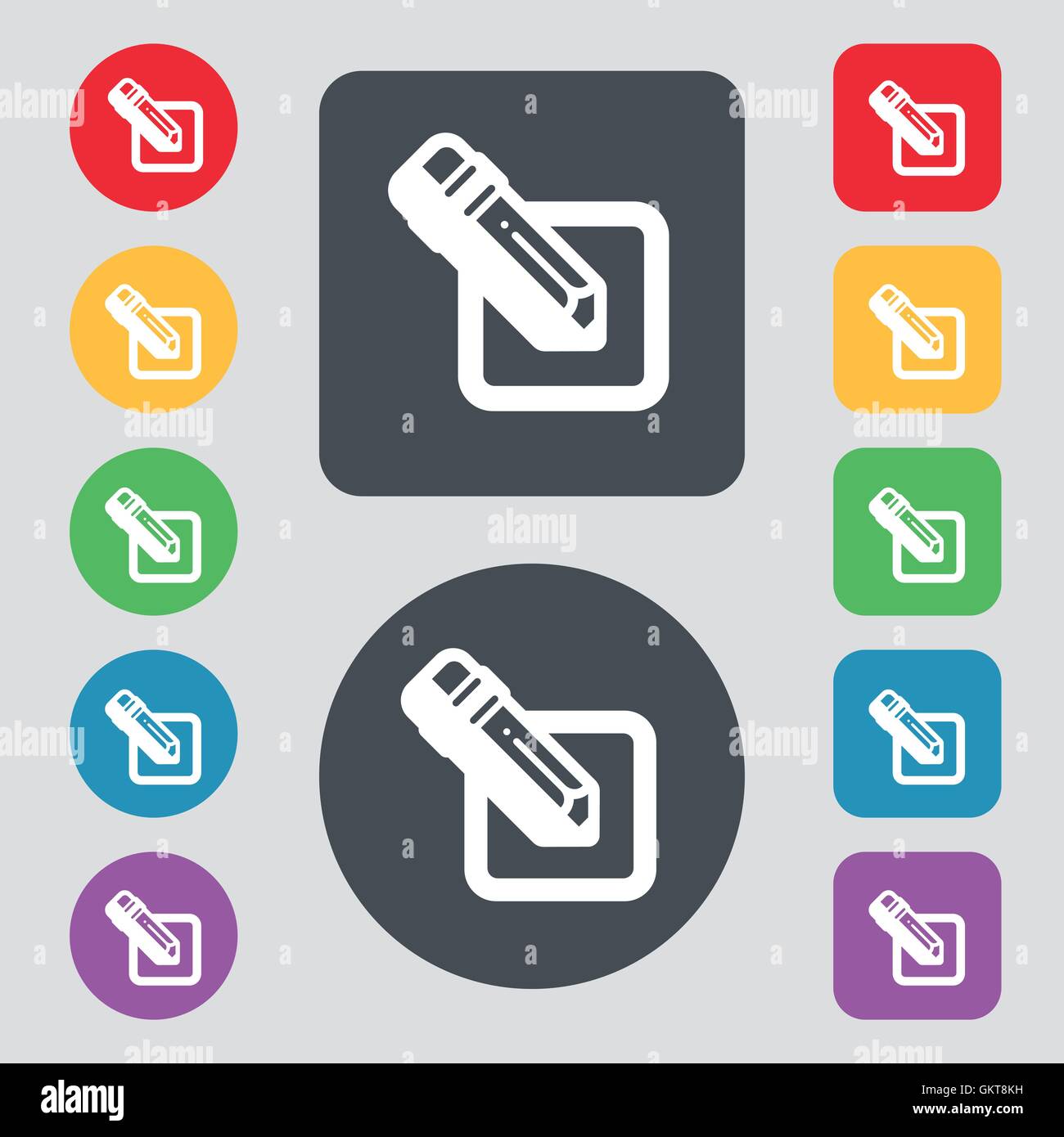 pencil icon sign. A set of 12 colored buttons. Flat design. Vector ...
