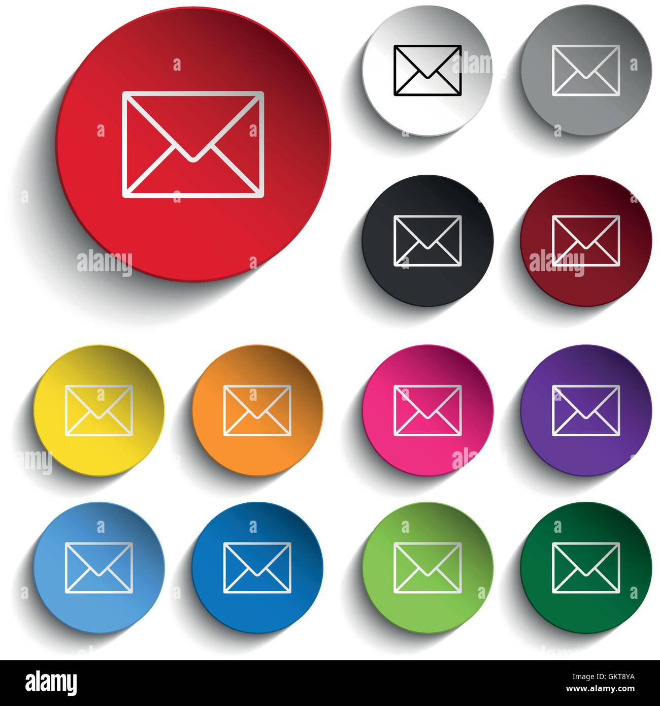 Mail Envelope Icon Circle Color Set Stock Vector
