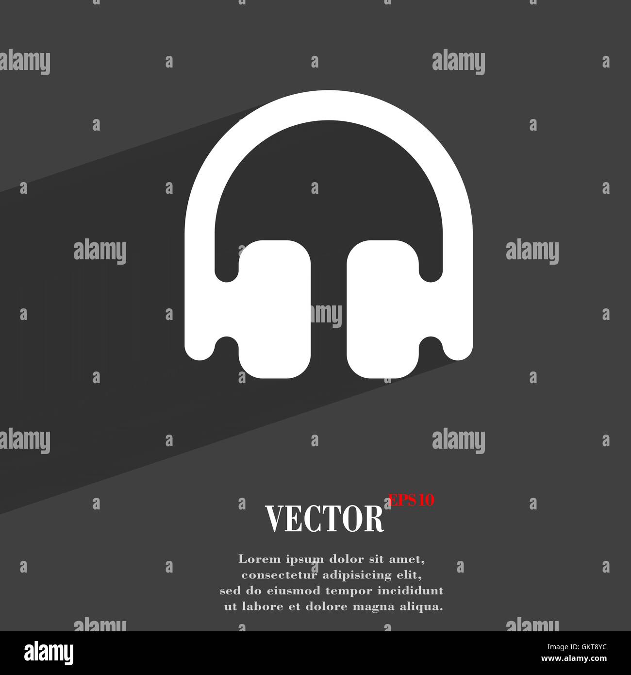 Headphones, Earphones icon symbol Flat modern web design with long ...
