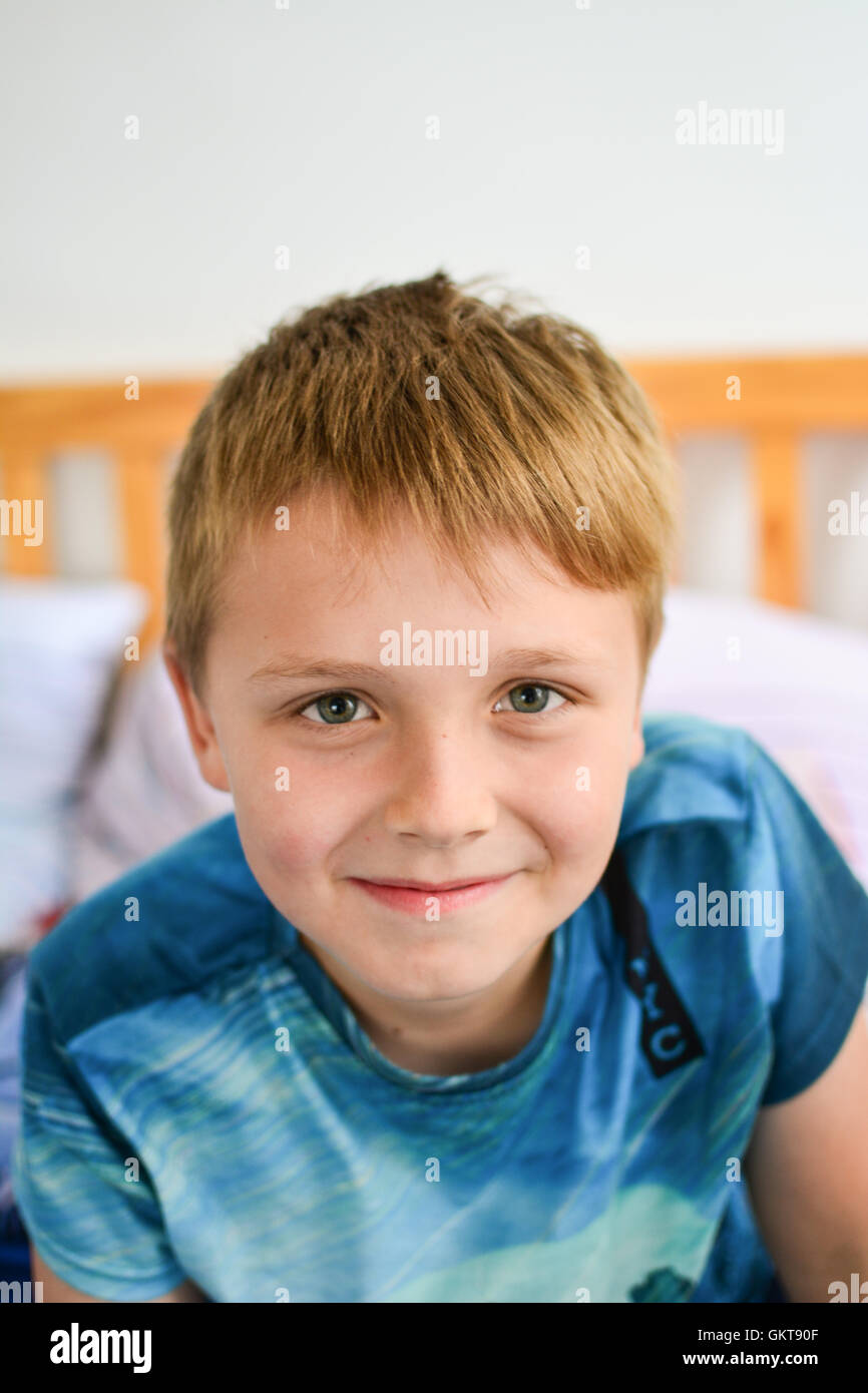happy 9 year old caucasian boy Stock Photo