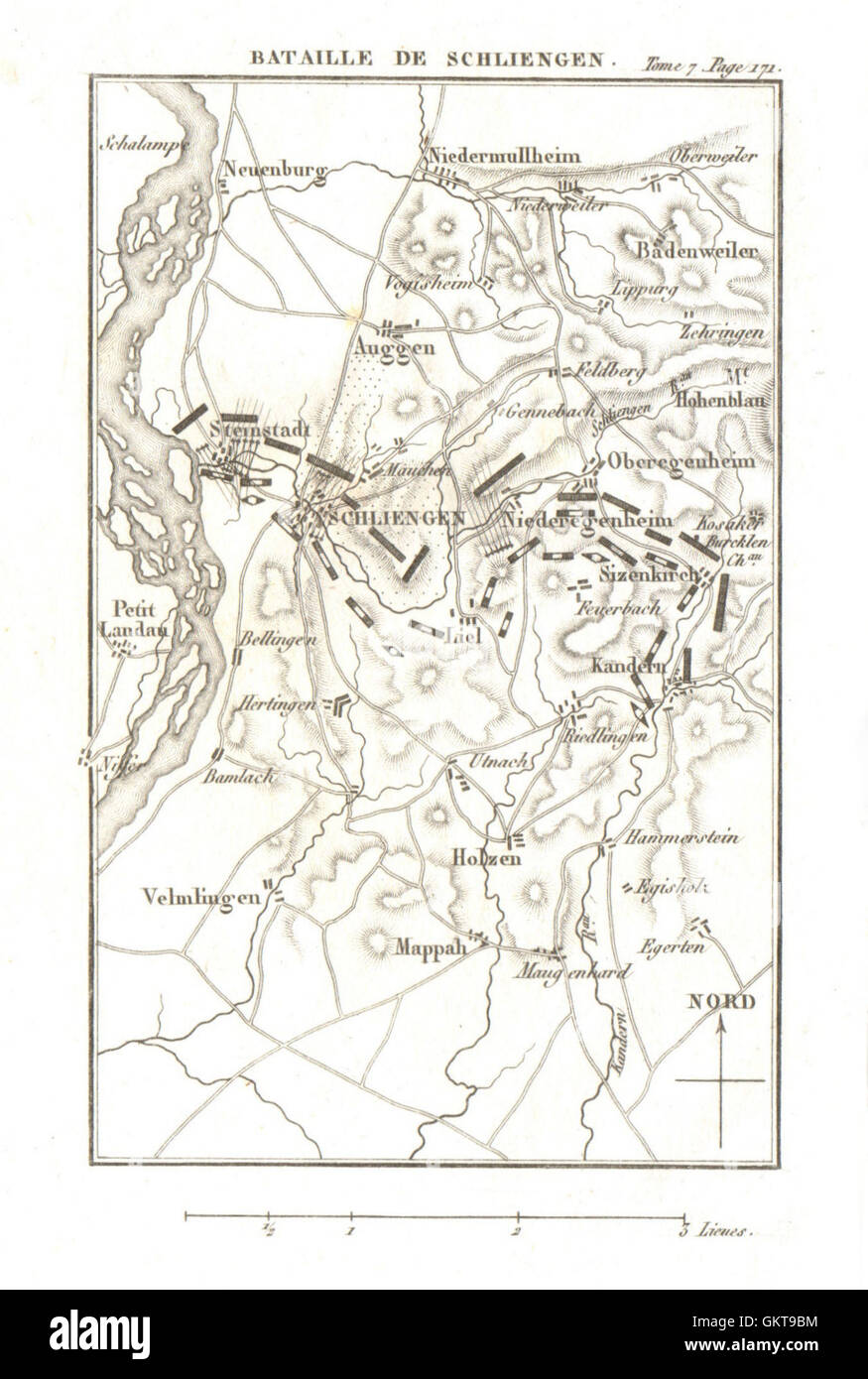 Battle of Schliengen 1796. War of the First Coalition.Baden-Württemberg 1818 map Stock Photo