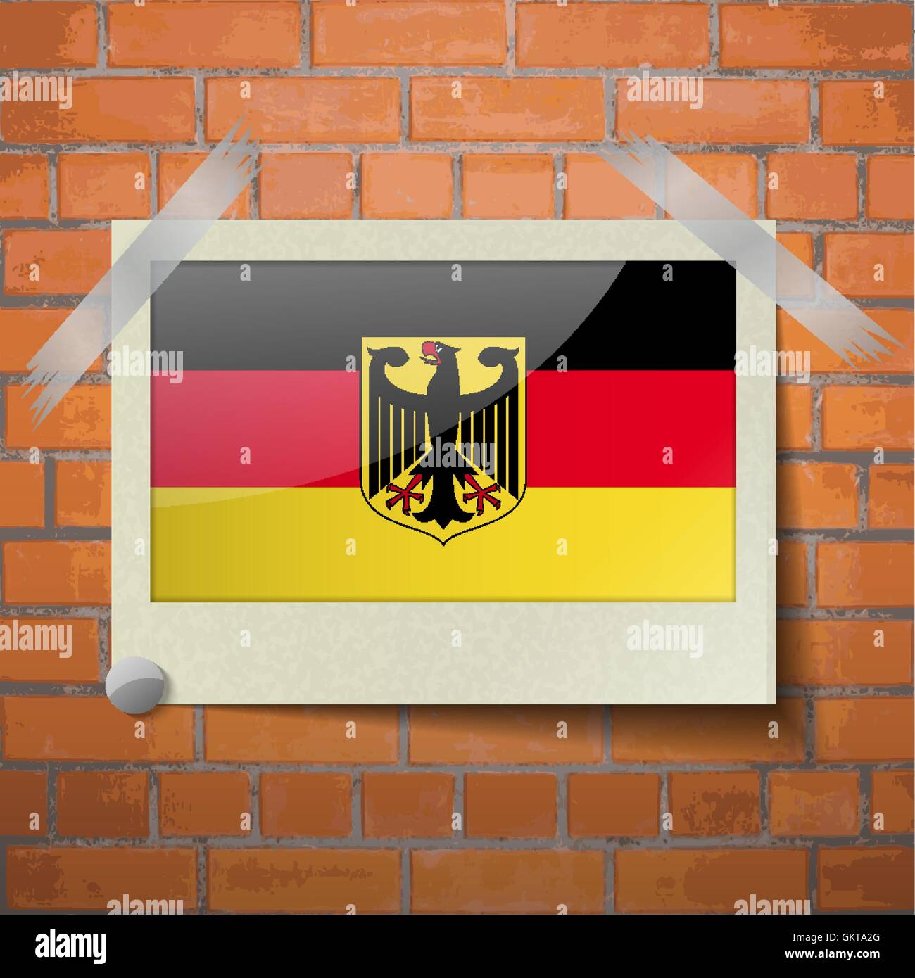 Flags Germany scotch taped to a red brick wall Stock Vector