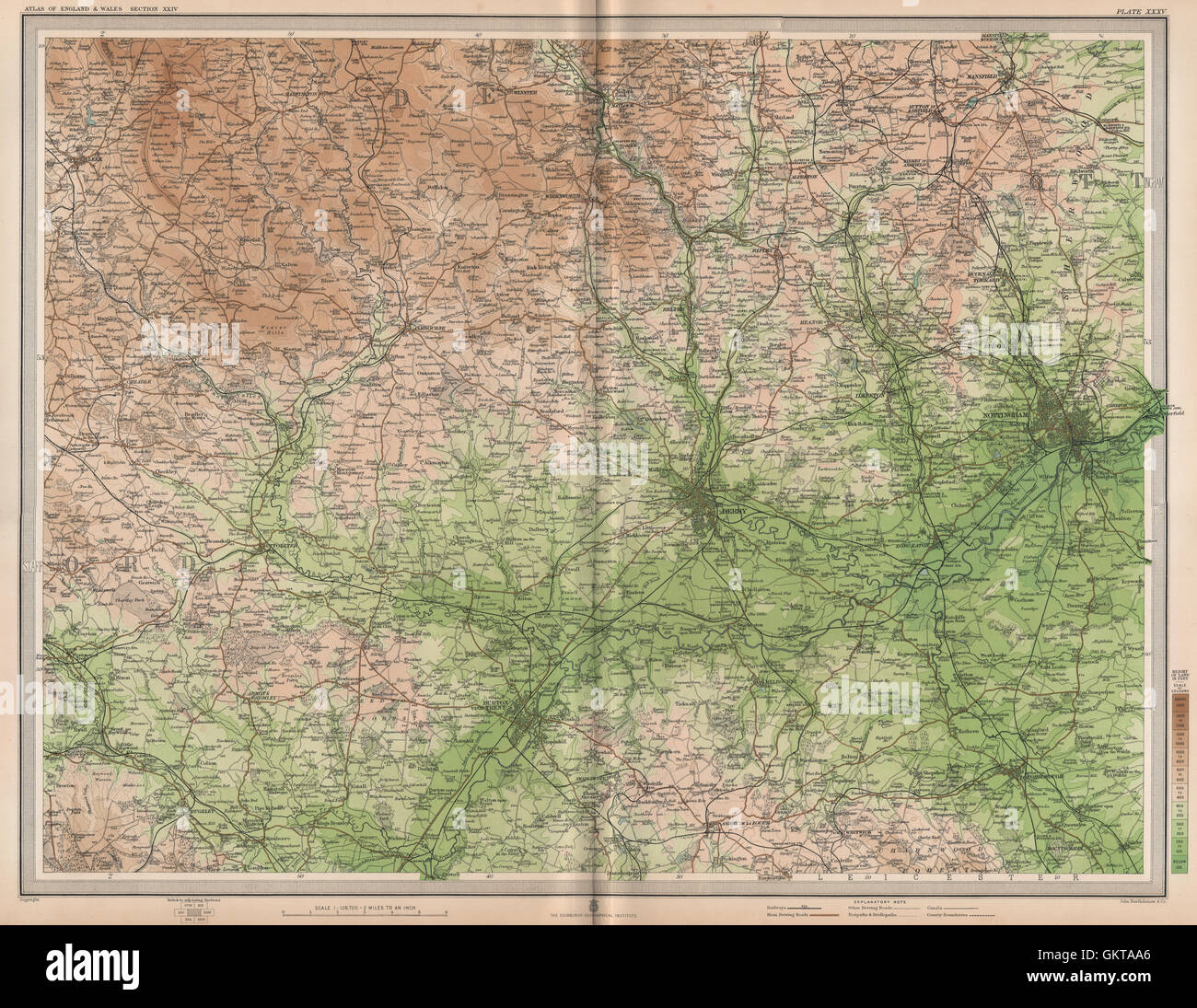 EAST MIDLANDS. Derby Nottingham Burton-on-Trent Peak District. LARGE, 1903 map Stock Photo