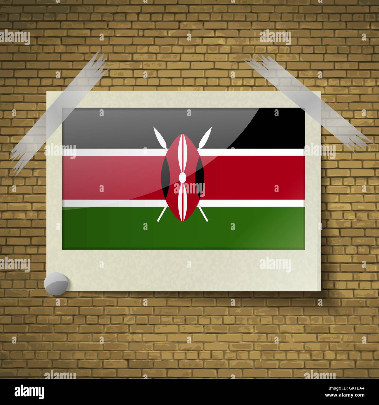 Flags Kenya at frame on a brick background. Vector Stock Vector