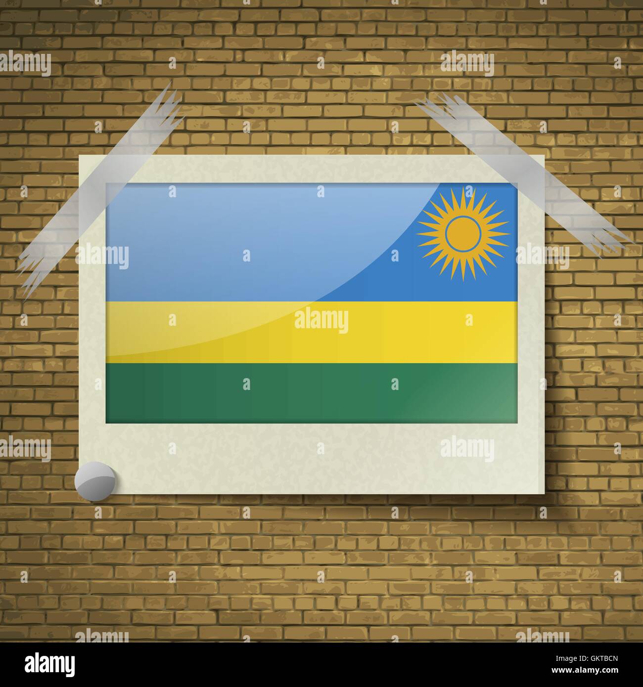Flags Rwandaat frame on a brick background. Vector Stock Vector
