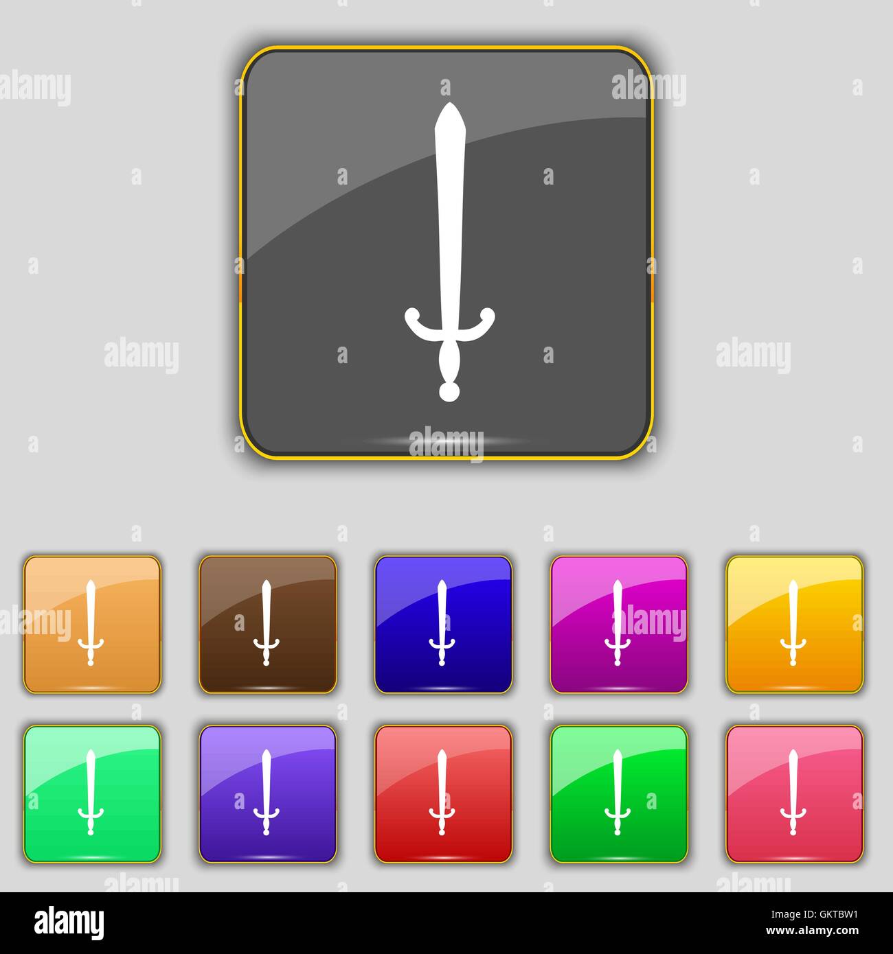 the sword icon sign. Set with eleven colored buttons for your site ...
