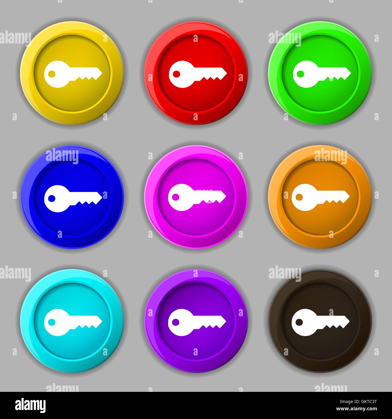 key icon sign. symbol on nine round colourful buttons. Vector Stock ...