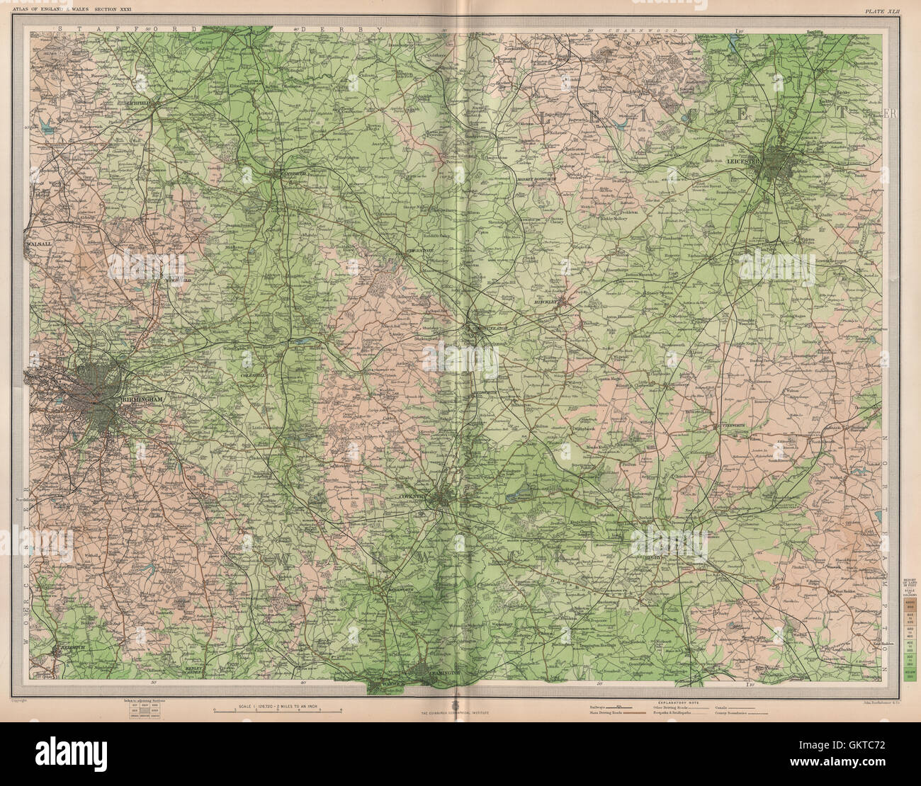 MIDLANDS. Birmingham Rugby Leicester Coventry Leamington Spa Redditch, 1903 map Stock Photo