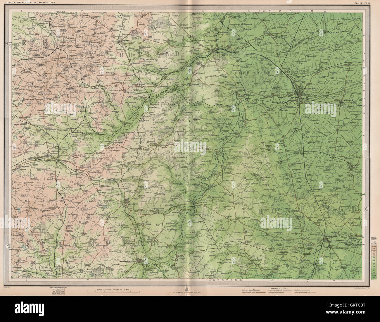EAST MIDLANDS. Soke of Peterborough Huntingdon Kettering Rutland. LARGE 1903 map Stock Photo