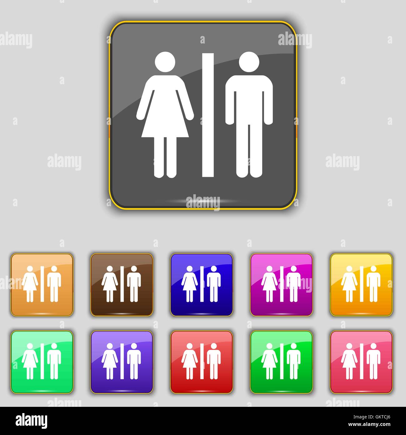silhouette of a man and a woman icon sign. Set with eleven colored buttons for your site. Vector Stock Vector