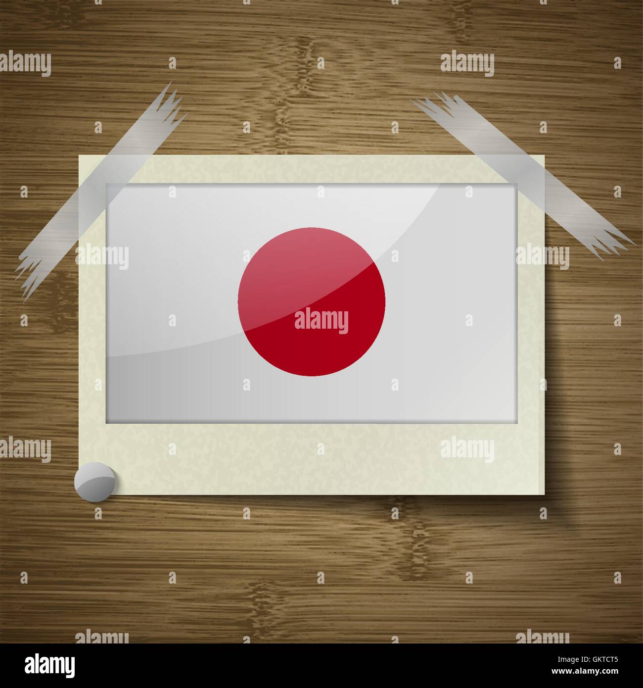 Flags Japan at frame on wooden texture. Vector Stock Vector