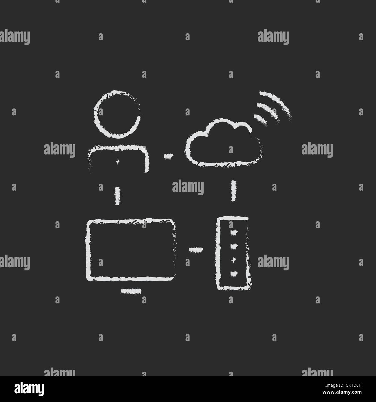 Male office worker with computer and wifi drawn in chalk Stock Vector ...