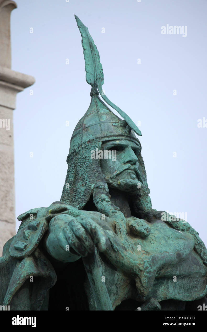 Prince Arpad. Statue by Hungarian sculptor Gyorgy Zala on the Millennium Monument in the Heroes Square in Budapest, Hungary. Stock Photo