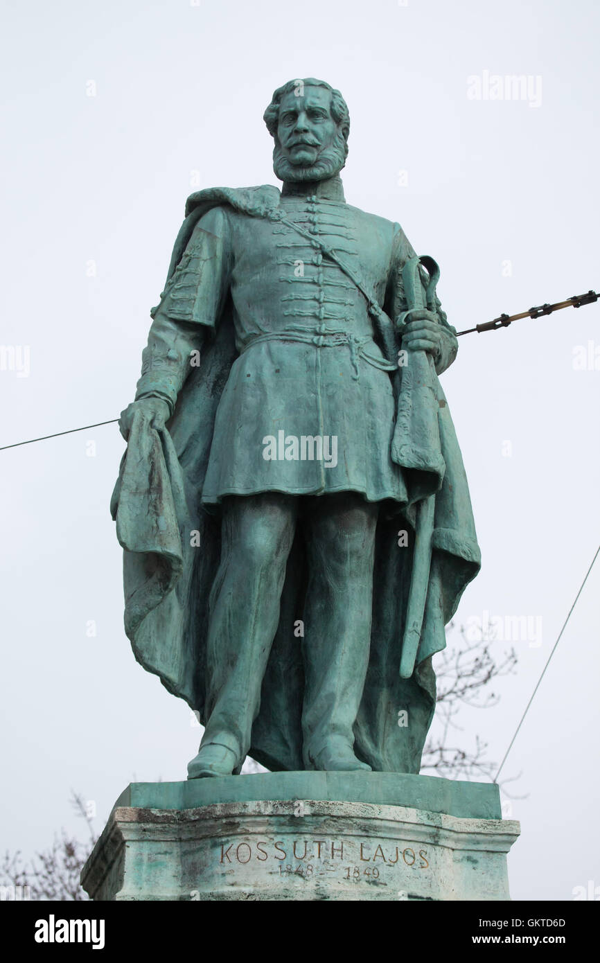Hungarian national hero Lajos Kossuth. Statue by Hungarian sculptor Zsigmond Kisfaludi Strobl on the Millennium Monument in the Heroes Square in Budapest, Hungary. Stock Photo