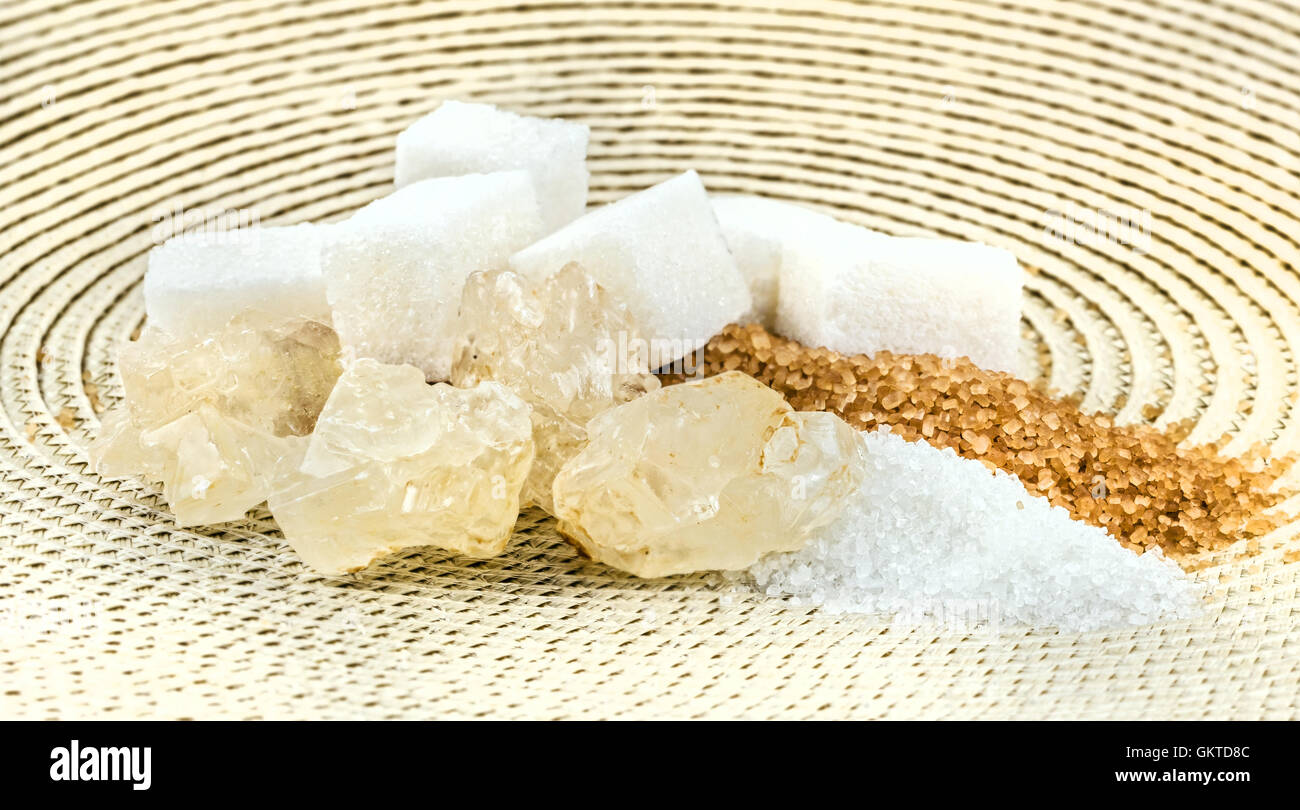 Different types of sugar for bright example Stock Photo Alamy