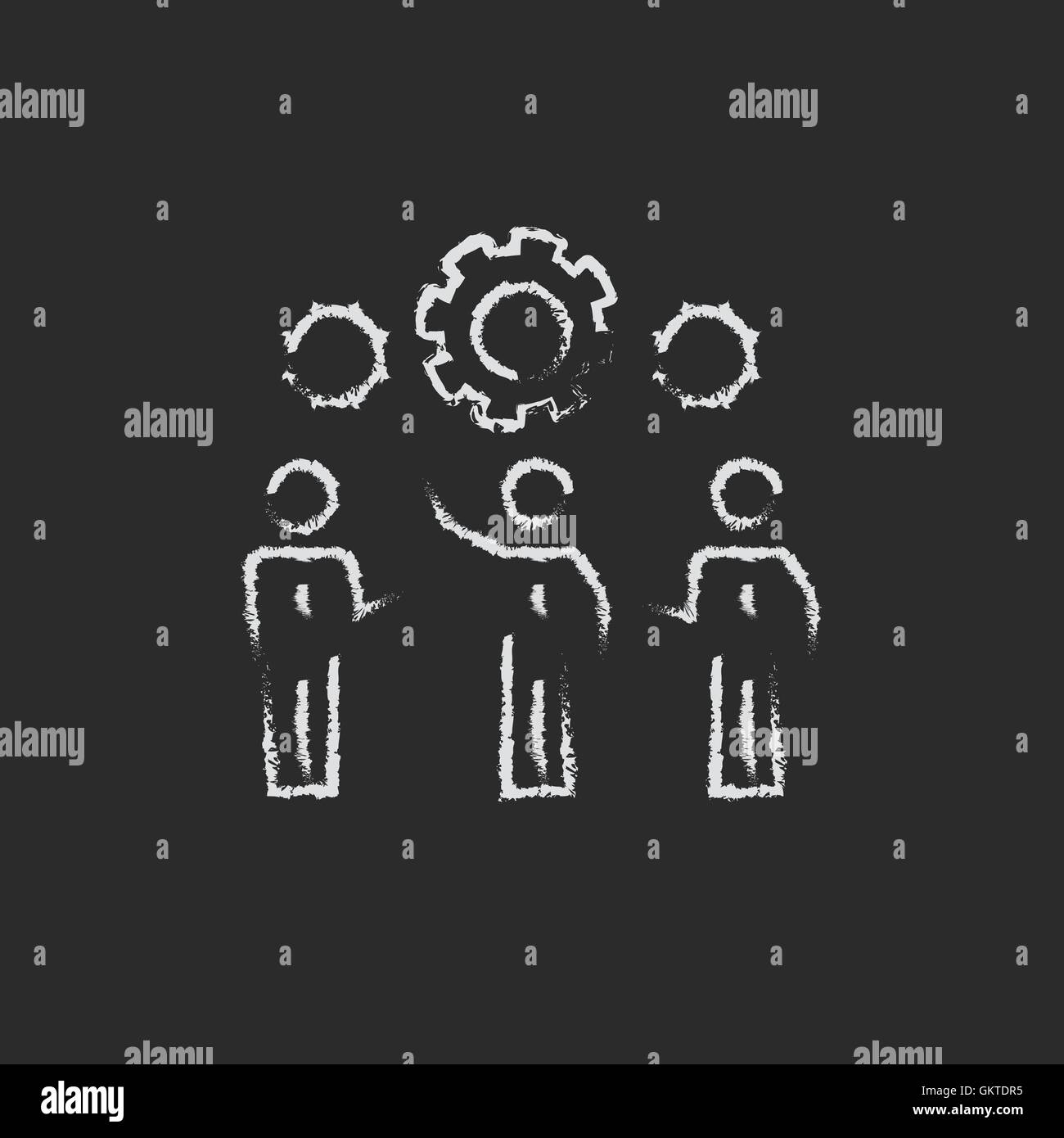 Businessmen holding a gear of machine drawn in chalk Stock Vector