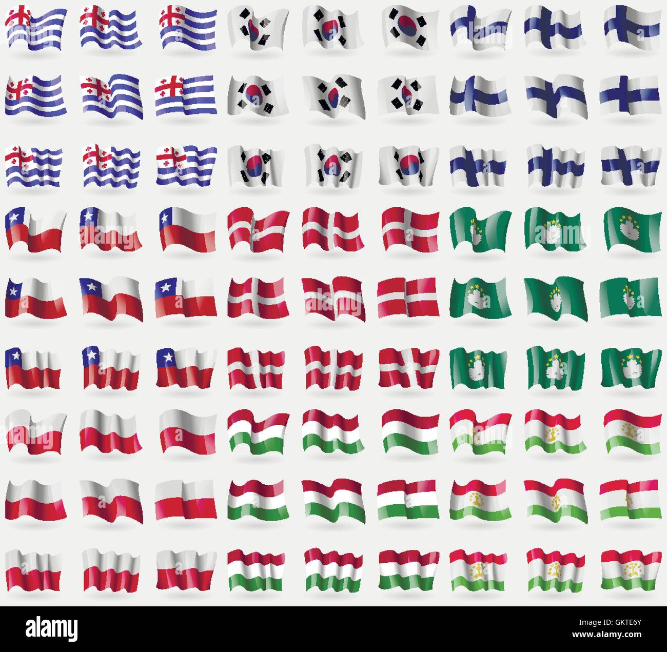 Ajaria, South Korea, Finland, Chile, Military Order Malta, Macau, Poland, Hungary, Tajikistan. Big set of 81 flags. Vector Stock Vector