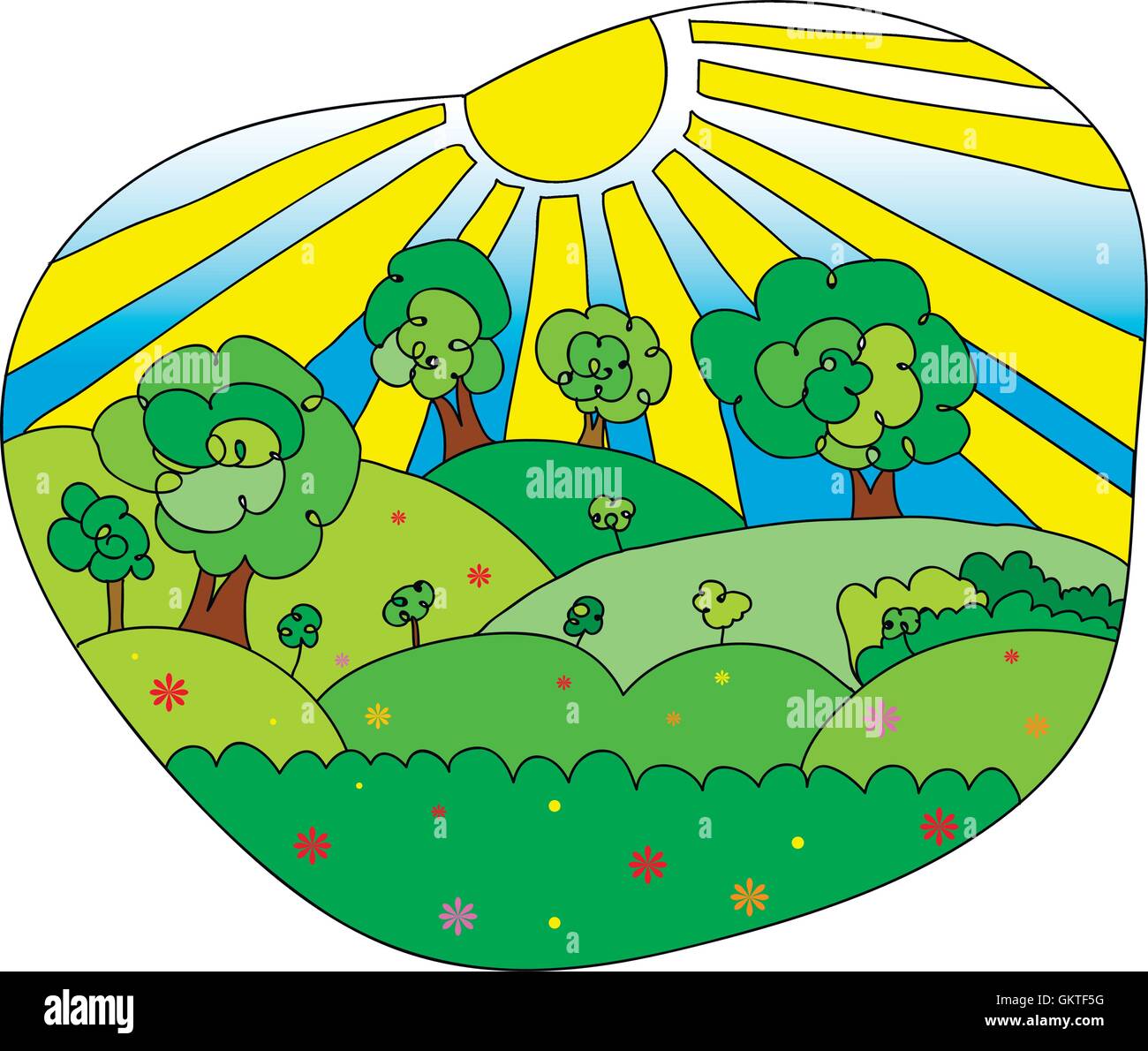 Hand drawn vector landscape with agrarian fields. Stock Vector