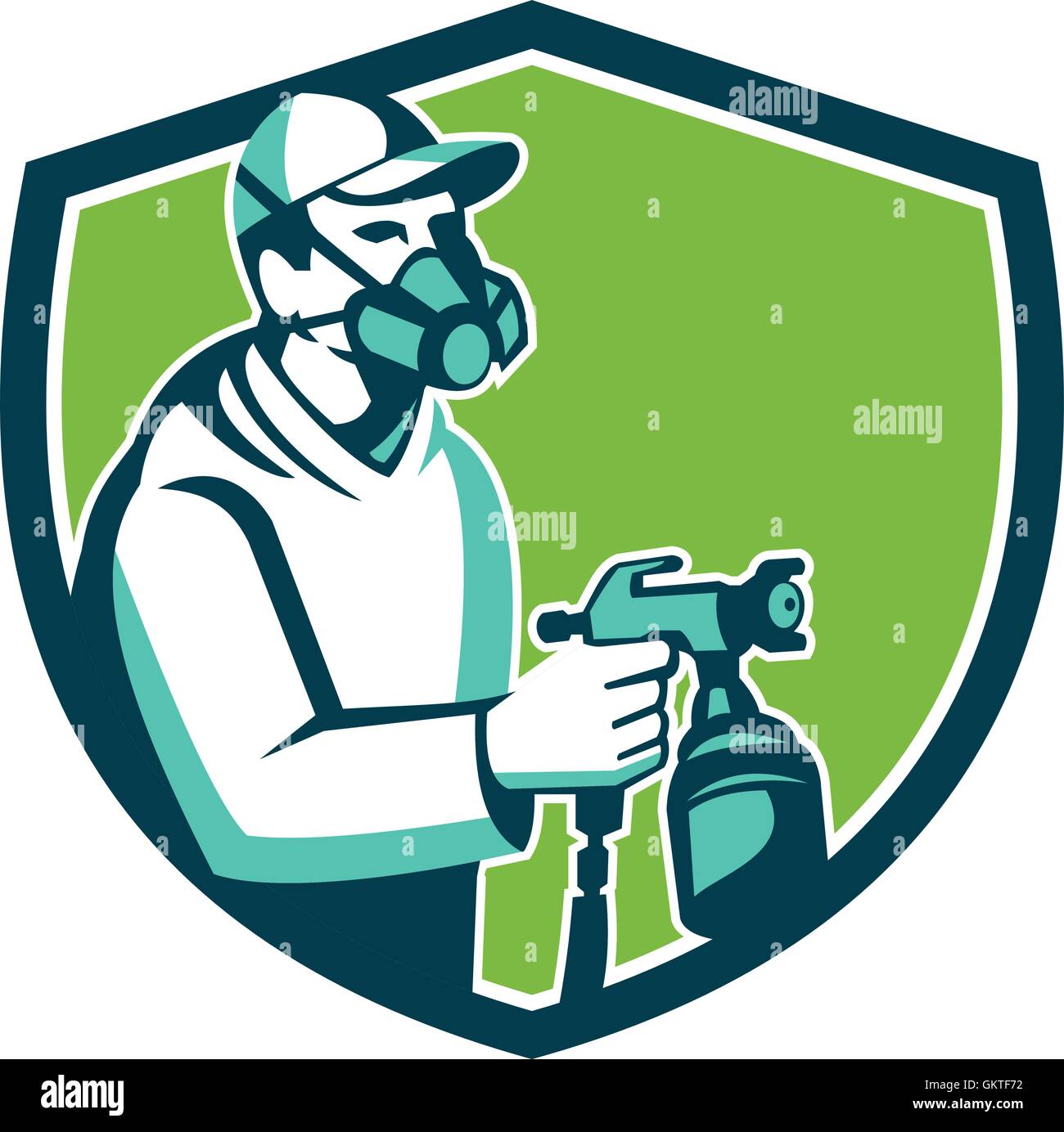 Spray Paint Gun Painter Spraying Shield Retro Stock Vector Image & Art ...