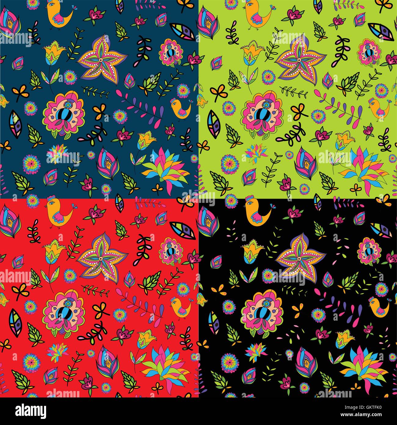 seamless set multicolored flower pattern. Stock Vector