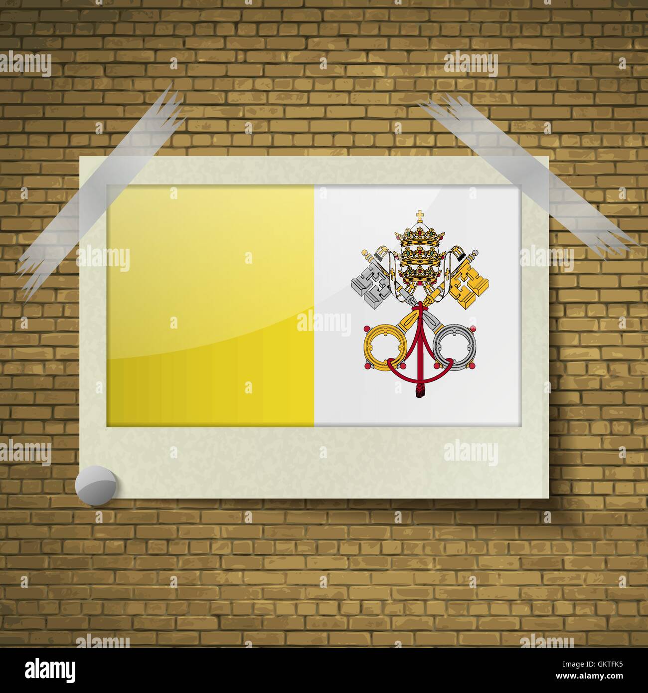 Flags Vatican CityHoly Seeat frame on a brick background. Vector Stock Vector
