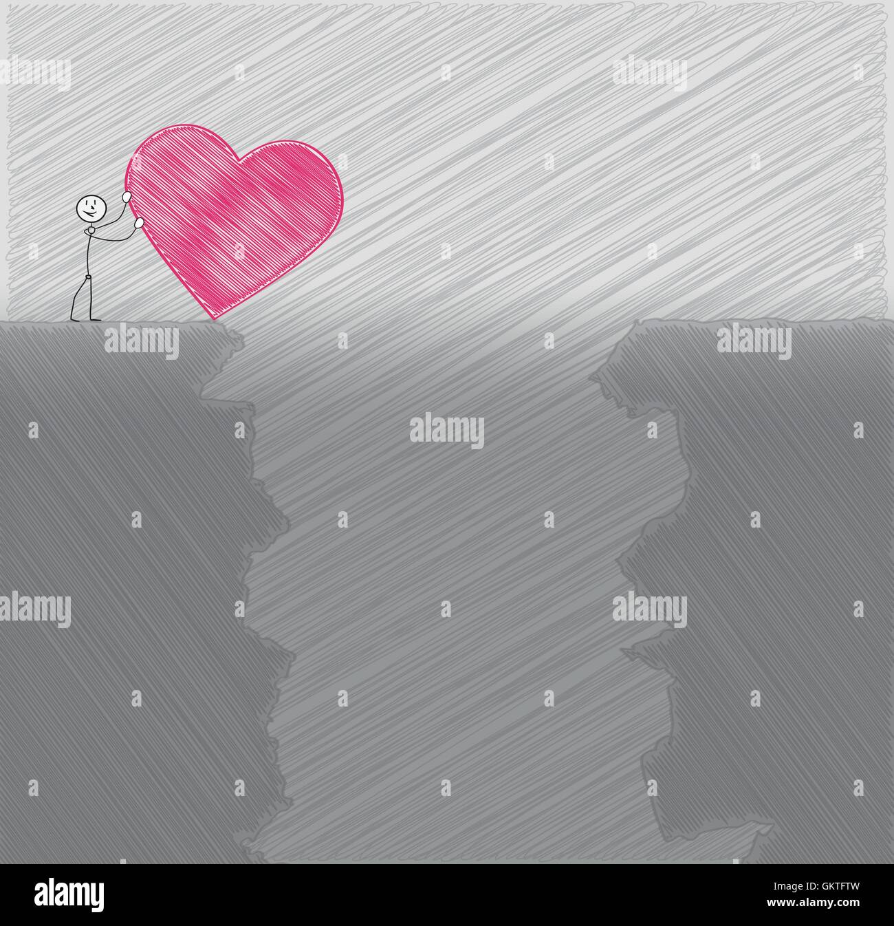 man pushing his heart to abyss Stock Vector