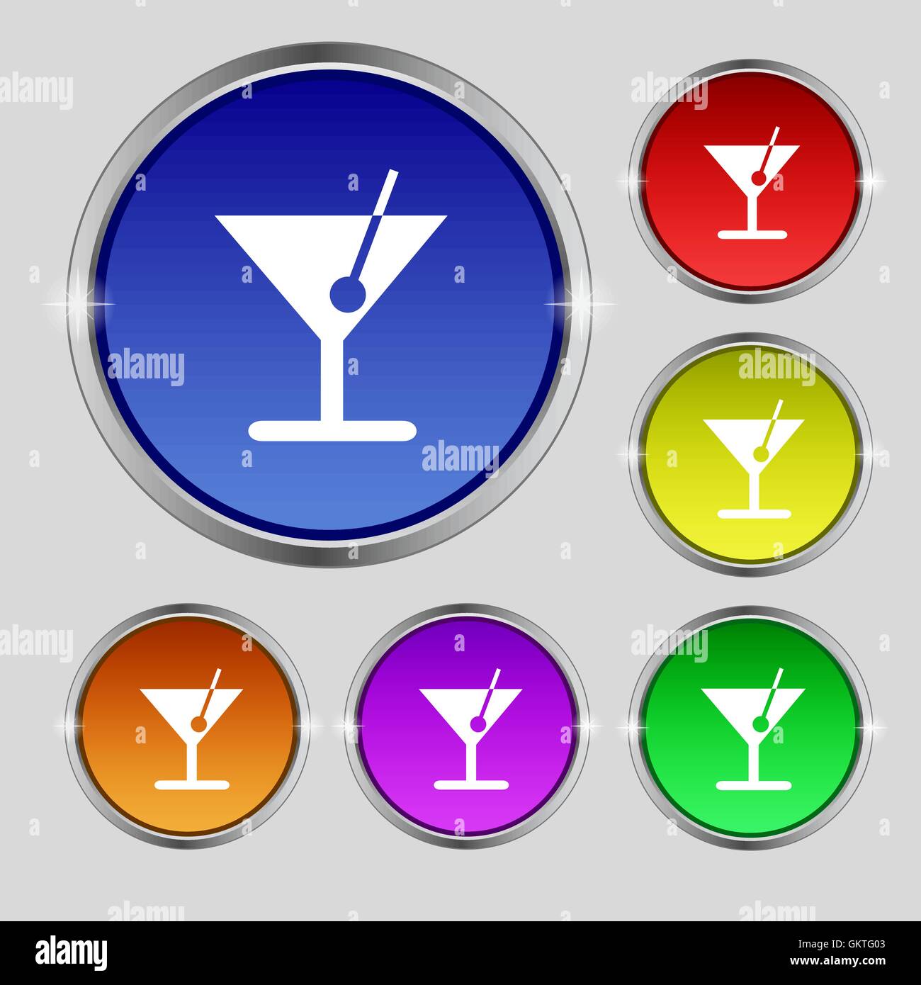 cocktail icon sign. Round symbol on bright colourful buttons. Vector ...
