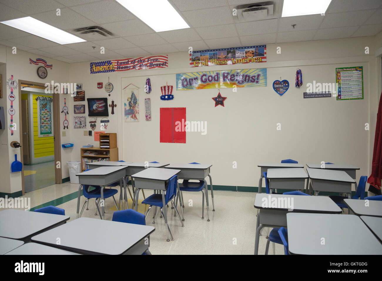 Classroom ready for the start of a new school year at First Christian Academy in High Springs, Florida. Stock Photo