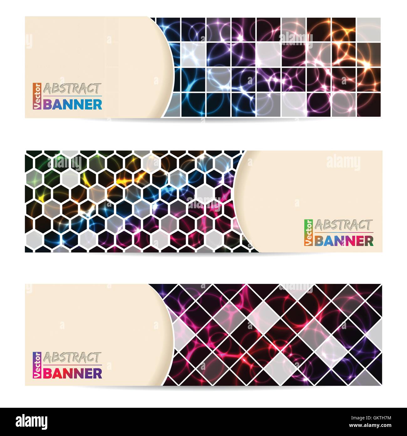 Cool banner set with abstract laser plasma background Stock Vector