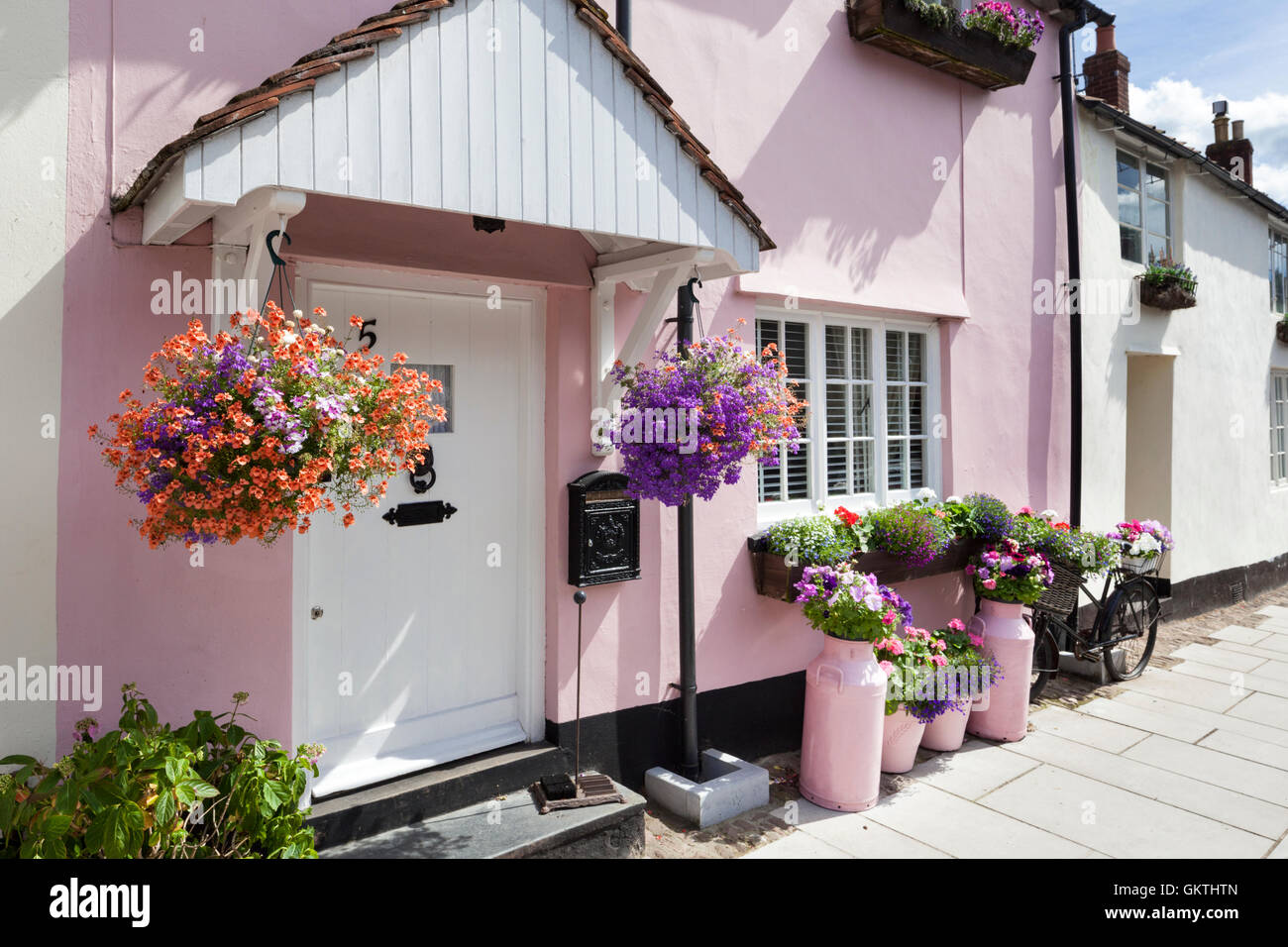 Colourful traditional cottages in the Exmoor town of Dunster, Somerset UK Stock Photo