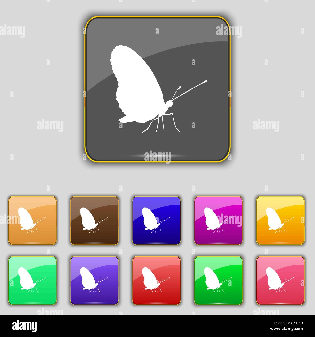 butterfly icon sign. Set with eleven colored buttons for your site ...