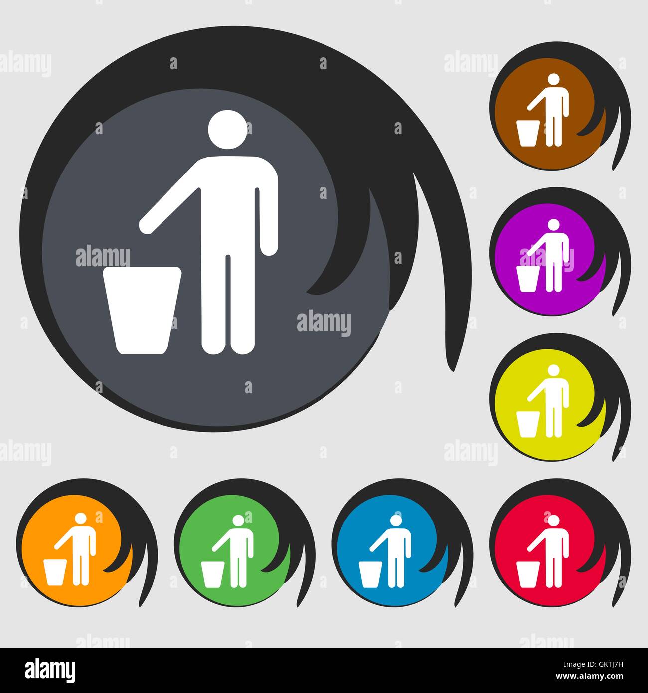 throw away the trash icon sign. Symbol on eight colored buttons. Vector