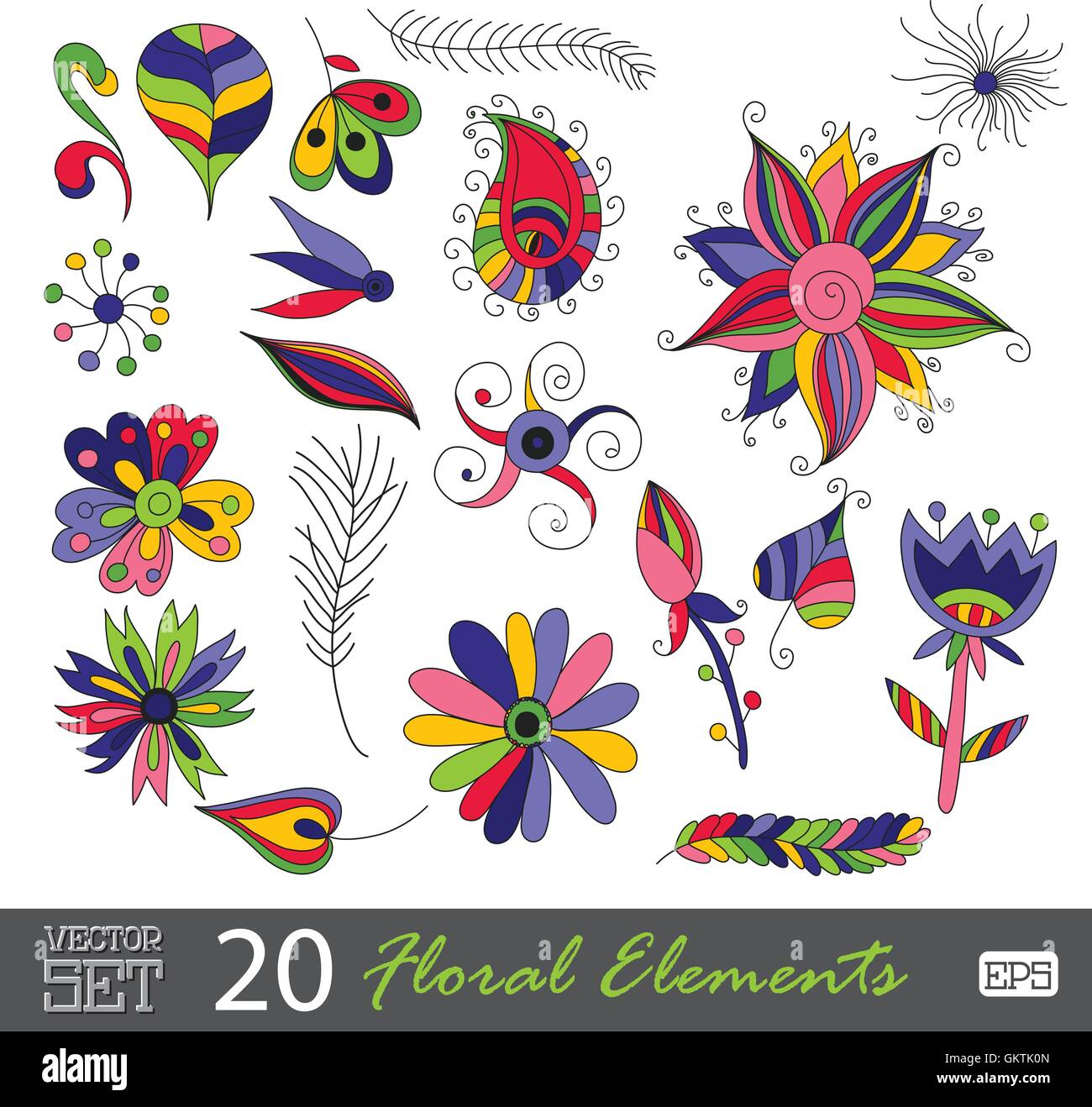 Floral vintage flower pattern set vector Stock Vector Image & Art - Alamy