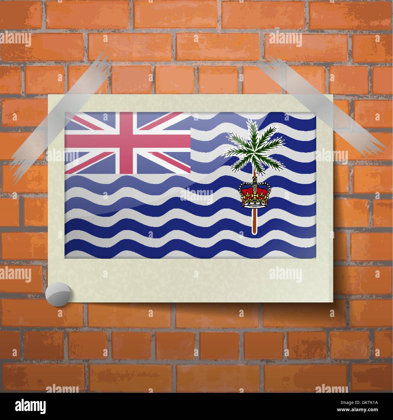 Flags British Indian Ocean Territory scotch taped to a red brick wall Stock Vector