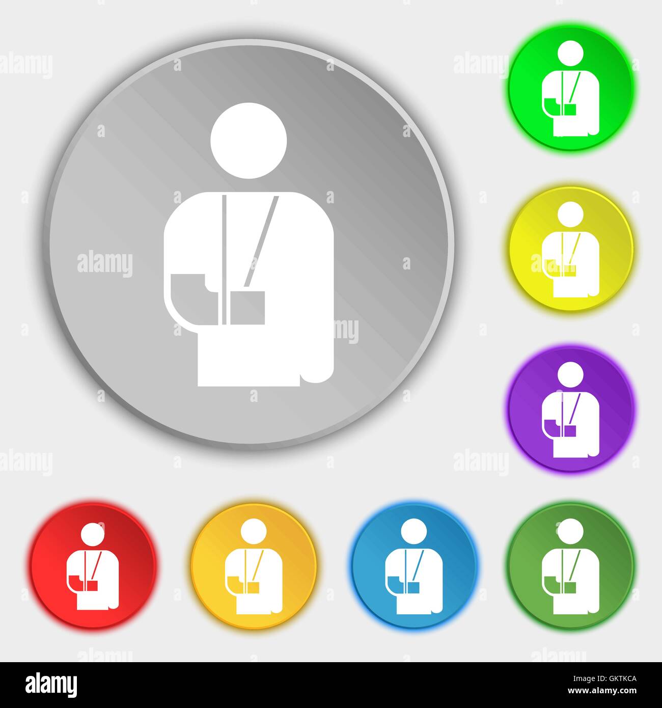 broken arm, disability icon sign. Symbol on five flat buttons. Vector