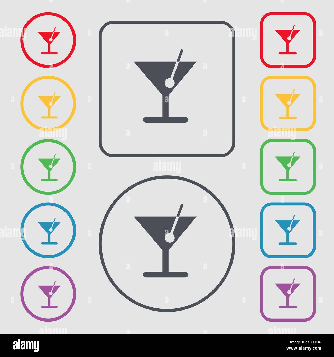 cocktail icon sign. symbol on the Round and square buttons with frame. Vector Stock Vector