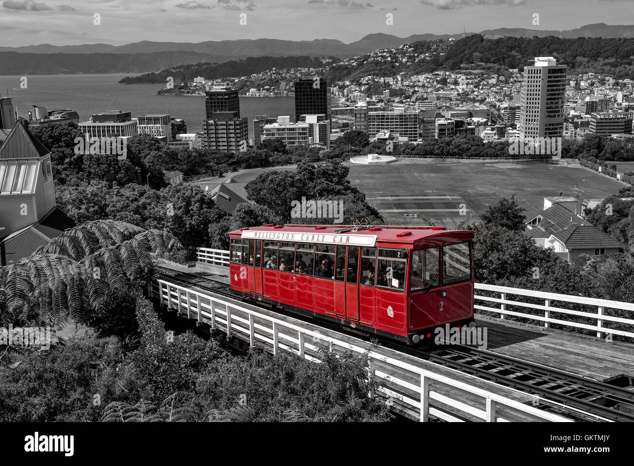 The Wellington Cable Car, a funicular railway in Wellington, New Zealand with colour splash effect Stock Photo